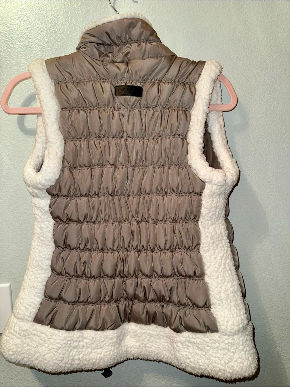 Calvin Klein Performance Quilted Puffer Vest in Taupe with Black Logo Patch - Picture 2 of 4